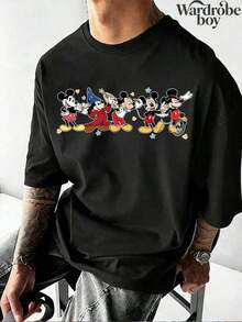Disney Printed T-Shirt,Men's Vintage Disney Sorcerer Mickey And Little Imagination T-Shirt, Vintage Walt Disney World T-Shirt, Disney Fantasia T-Shirt, Magic Kingdom T-Shirt, Unisex,High-Quality Pure Cotton T-Shirt,Suitable For All Seasons, Comfortable And Breathable| Exquisite Design | The Best Choice For Giving Gifts - màu đen - Xem 2