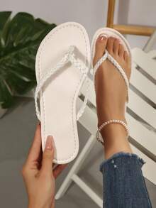 Dép xăng đan đế bằng cỡ lớn dành cho nữ, dép sandal hở mũi kiểu La Mã dệt kim mùa hè, kiểu Pháp thời trang, trang phục thường ngày đi biển, màu trắng, be, đen, cam, vàng, tím, xám, vàng kim, bạc, xanh dương, xanh lá cây, hồng đào, nâu, họa tiết da báo, thích hợp cho các dịp trang trọng, kỳ nghỉ, phong cách hàng hải, đính đá, chất liệu vải canvas, dép xăng đan đế bằng thoải mái dễ mang đi biển. - Màu be - Xem 2