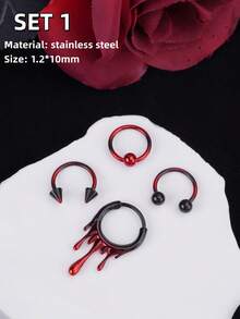 Bộ 4 chiếc khuyên mũi Gothic 16G hình đầu lâu, khuyên mũi hình dơi, khuyên mũi hình trái tim, khuyên môi bằng thép không gỉ, khuyên mũi hình trái tim màu đỏ đen, khuyên mũi hình móng ngựa, khuyên mũi hình bàn cờ đen trắng, khuyên mũi dạng vòng có khớp nối, khuyên tai sụn, khuyên tai vành tai, khuyên tai sụn tai, khuyên mũi dạng vòng, khuyên mũi dạng dây xích cho nam nữ, quà tặng 10mm, trang sức dự tiệc, hẹn hò, Giáng sinh, Halloween, đeo hàng ngày. - Nhiều màu - Xem 4