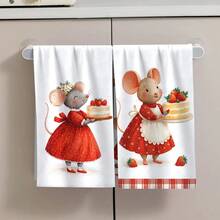 2pcs Cute Towel Set - Decorative Dish Towels, Super Absorbent Microfiber, Machine Washable, Suitable For Holiday Decor, Cooking, Baking, Housewarming Gifts And Cleaning, Fit For Kitchen, Bathroom, Toilet - Multicolor - View 3