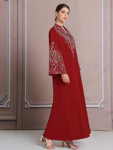 Áo choàng thanh lịch màu đỏ thêu dây 3D đính cườm - Màu Đỏ Sâu - Xem 2