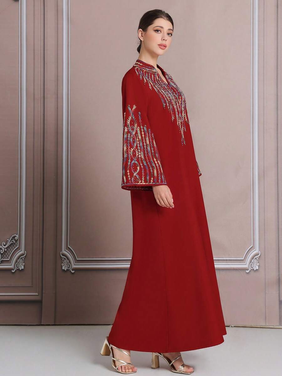 Áo choàng thanh lịch màu đỏ thêu dây 3D đính cườm