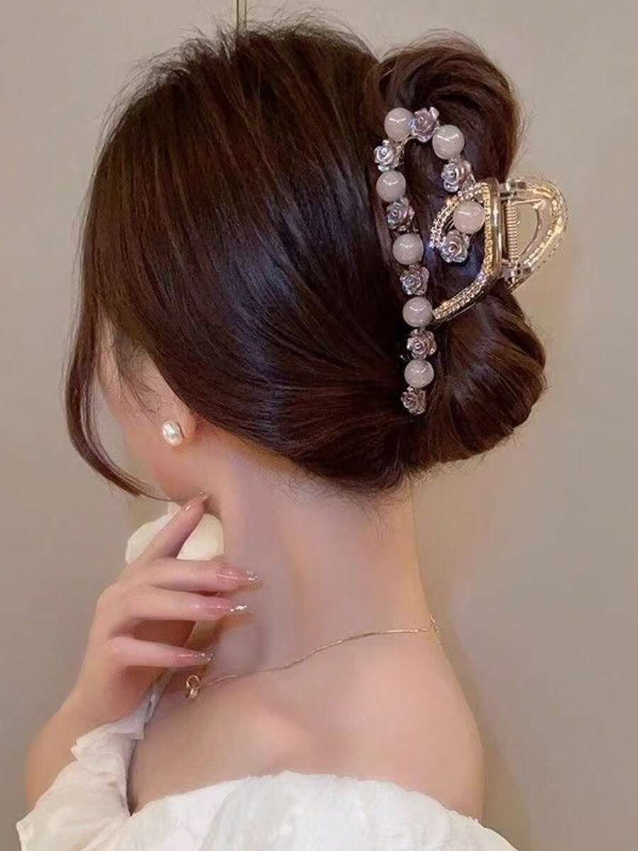 1 pieza Pinza de pelo elegante con camelia y perla, pinza de pelo versátil de alta gama para recogidos de mujer, accesorio de pelo para vacaciones - Multicolor - Ver 1