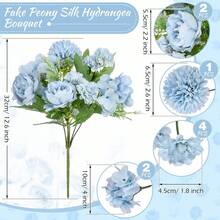1/4/60支装仿真牡丹、三角梅和菊花花束 - 适用于婚礼、订婚派对和家居装饰 | 春季餐桌中心摆件 - 藍色 - 查看 3