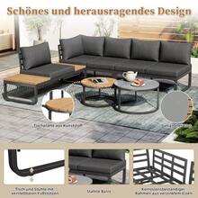 Garden Furniture Set (4-5 Seats), 2 Stackable Coffee Tables, Galvanized Iron Frame, Comfortable Garden Furniture, Grey Seat Cushions And Pillows Included, With Adjustable Legs - 灰色 - 查看 7