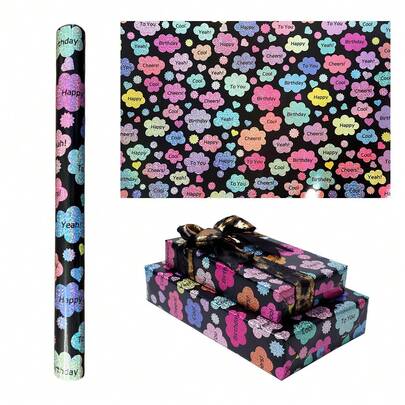 1 Roll Colorful Fluorescence Happy Birthday Lettering Design Wrapping Paper Roll 17inch X 118inch Festival Birthday Gift Wrapping Paper With Silky Touch Perfect For Mother's Father's Day,Christmas, Birthday, Wedding, Shower, Holiday, Christmas Gift Wrap Paper,Ideas For Women,Girl-Elegant Flower Gift Wrap