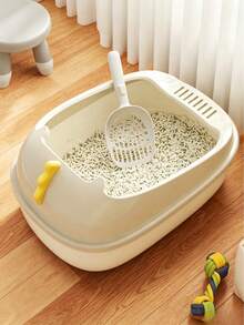 Semi-Enclosed Cat Litter Box With High Edges And Scoop, Anti-Splash Litter Box, Easy To Clean Indoor Cat Litter Box - Large - View 6