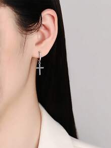 BLOVEMEE 2 đôi bông tai hình thánh giá tối giản bằng bạc sterling 925, đính 22 viên đá Moissanite 1.5mm, thích hợp cho nữ giới đeo hàng ngày, dự tiệc, ngày Valentine, ngày của Mẹ, sinh nhật, kỷ niệm ngày cưới, làm quà tặng trang sức. - Bạc - Xem 3