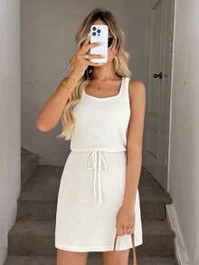 Vestido casual minimalista de estilo urbano color albaricoque de 2 en 1 con top corto para mujer, otoño - Amarillo - Ver 6