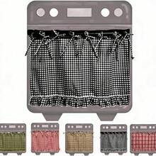 Oven Skirt For Kitchen, Handmade Plaid Oven Skirt Curtain Cover With Ribbon Ties, Farmhouse Kitchen Ruffled Trim Hidden Curtain For Dishwasher Cabinet And Washing Machine, Hide Clutter Under Stove And Sink - Lưới đen trắng - Xem 5