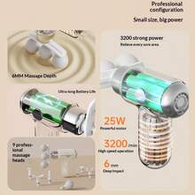 Edisi Spesial Idul Fitri, Pistol Pijat Mini 3 Kepala | Pistol Pijat Otot 6 Kecepatan dengan 9 Kepala Pijat, Baterai 800mAh 25W 3200 RPM untuk Relaksasi Jaringan Dalam, Cocok untuk Setelah Berolahraga, di Kantor, dan Saat Bepergian - View 7