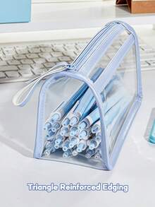 Túi đựng văn phòng phẩm học sinh/sinh viên tối giản, hai lớp khóa kéo, dung tích lớn, bằng da PVC trong suốt, dài 21,5cm, hộp bút hai lớp. - hộp bút chì - Xem 4