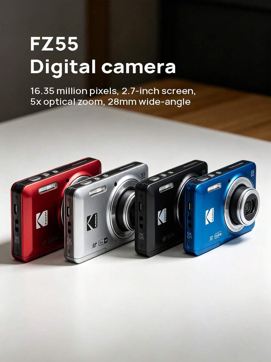 Kodak 數位相機，28mm 廣角，支援 1080P 高清拍攝，小巧便攜，14 種場景模式，1635 萬像素，2.7 吋螢幕，5 倍光學變焦 - 查看 1