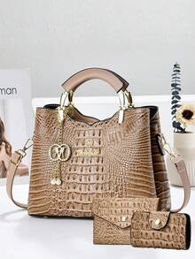 Bộ túi xách 3 món mẹ con được ưa chuộng nhất năm nay, túi tote nữ cỡ lớn cổ điển, túi xách jacquard cao cấp thanh lịch dành cho nữ. - Màu Hồng Tươi - Xem 11