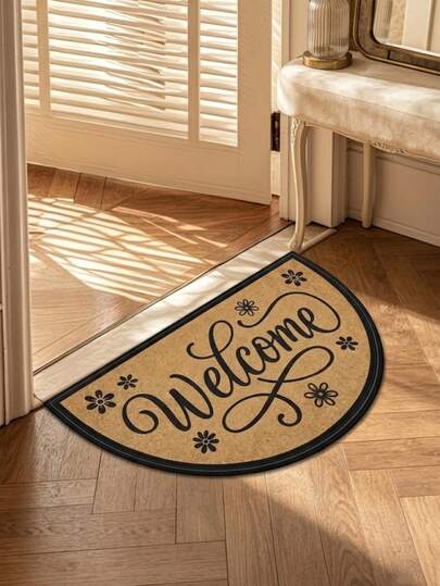 1pc Spring/Summer New Absorbent Soft Carpet, Retro Floral "WELCOME" Half-Circle Entryway Mat, Spring Bestseller Decorative Doormat, Suitable For Bedroom Or Living Room Decor, Holiday Gift, Bedroom Carpet, Comfortable Home Accessory, Modern Minimalist Mat, Decorative Carpet, Bedroom Decor, Small Rug, Carpet, Home Decor, Living Room Carpet, Small Living Room Rug