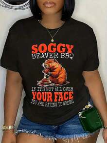 100% de HeavyweightWo's - Camiseta divertida con estampado gráfico de "Soggy BBQ" - Camiseta de verano cómoda y suave con cuello redondo - Ligera, éxito de  de verano - Idea de regalo - Negro - Ver 5