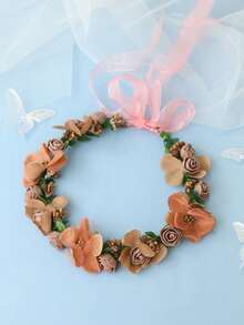 1pc Elegant Rose Flower Boho Bridal Wreath, Romantic Wedding Headpiece - Brown - View 3