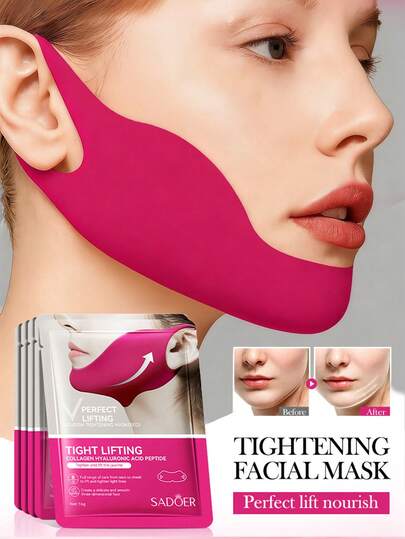 4/1 pieza Máscara facial de gel con elevación en forma de V, parche para levantar la barbilla, máscara facial de gel con gancho para la oreja, máscara facial en forma de V con doble gancho para la oreja, máscara facial reafirmante en forma de V, reutilizable, adecuada para barbilla doble y cuello, parche para dar forma al rostro, herramienta de cuidado de la piel para el levantamiento facial, adelgazamiento, se puede usar para dormir, hacer ejercicio y yoga, unisex, adecuada para todo tipo de piel, banda elástica transpirable para dar forma al rostro | Correa para la barbilla antiarrugas | Herramienta de cuidado de la piel para reducir la barbilla doble, rostro