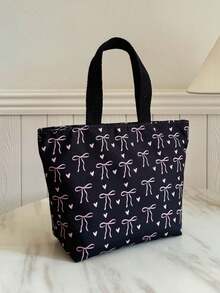 Tas Tote Portabel Modis; Tas Tebal dengan Motif Pita & Hati yang Lucu; Tas Perjalanan - MultiWarna - View 5