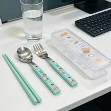 MIFFY 304不锈钢便携餐具套装，筷子、勺子、叉子组合，配有透明收纳盒，可爱日式风格，饰有Boris熊和面包星图案，轻巧耐用，适合日常用餐、上学、上班、旅行，清新时尚，2026年TK Ins热门必备单品，MIFFY粉丝的绝佳礼物，返校季和办公季可爱餐具系列 - 彩色 - 查看 6