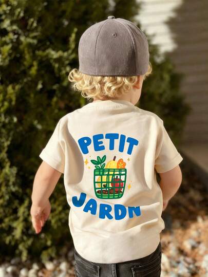 1pc Infant/Toddler Boys' Creative Cartoon Graphic Letter Slogan Print Basic Round Neck Short Sleeve T-Shirt, Casual & Fashionable