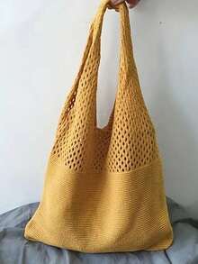 Hollow Crochet Bag, Large Capacity Shopping Bag, Women's Woven Shoulder Bag - Multicolor - View 4