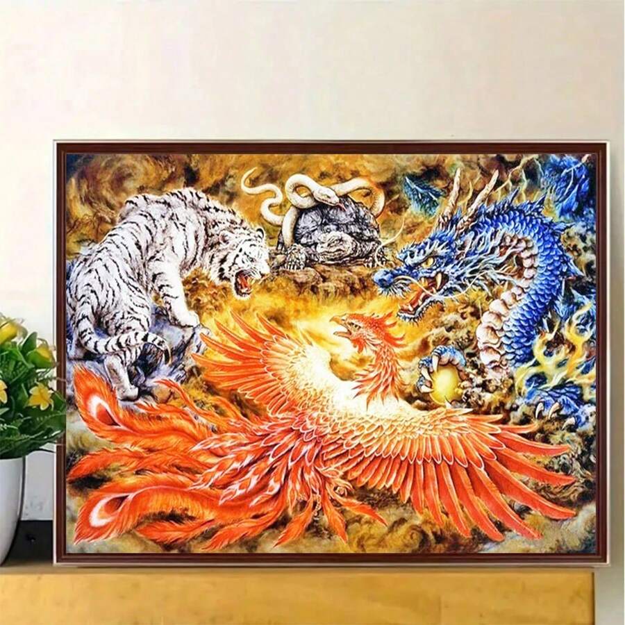 5D Diamond Painting Kit "Four Sacred Beasts", Full Round Diamond Painting, Home Decor Handcraft Gift - View 1