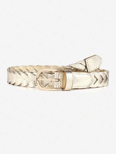 1pc Women's Fashion Woven Belt, Suitable For Pants, Jeans, Dresses, With Metal Buckle