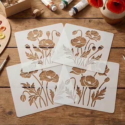 4pcs Reusable Plastic Daisy Flower Stencils With Wild Flower Patterns And Spring Floral Templates, Suitable For Crafts, Walls, Canvas, Scrapbooking, Furniture - Daisy For Home Decor Projects, Suitable For Painting