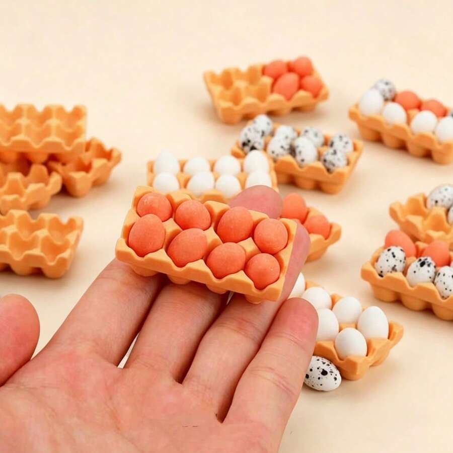 Mini Food Toy Dollhouse Egg Carton Box, Includes Spotted Quail Eggs, Miniature Realistic Kitchen Toy Model - Multicolor - View 1