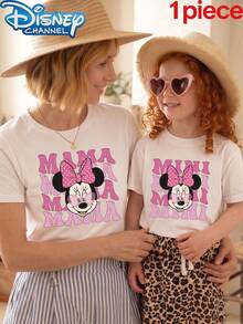 Disney 1Pcs Mommy And Daughter Matching Outfit Girls Clothes Kids Clothes Tops For Girls Girls Shirts Minnie Mouse Print Short Sleeve T Shirt For Girls 5-12Y Summer Casual - 白色-mimi - 查看 1