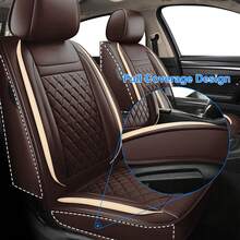 Unique Stylish Car Seat Covers For Women&Men, Waterproof & Wear Resistant Auto Seat Protectors, Easy To Clean Universal Fit Vehicle Seat Cushion Covers For Cars SUV Sedan, All Weather Protection (Brown With Beige Line) - 咖色和米色 - 查看 4