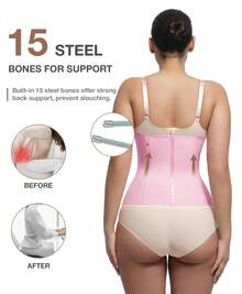 Feelingirl High Compression 15 Built-In Steel Bone Tummy Control Waist Trainer - 粉色 - 查看 4