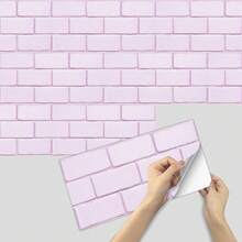 10pcs/Pack Self-Adhesive Thickened Wall Stickers, Purple Rectangular Brick Pattern Wallpaper, Suitable For Home, Kitchen, Room, Wall Decor - Thickened - View 5