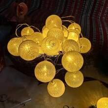 1pc Handmade Style 1.5m/4.8ft Or 3 Meters/9.8ft Warm White Fairy String Lights, Spherical Design, Battery Operated (Batteries Not Included), Suitable For Indoor/Wedding/Party Decor, Angel And Christmas Tree Decor, Perfect Room Decoration - Warm Light Cotton Ball - View 10