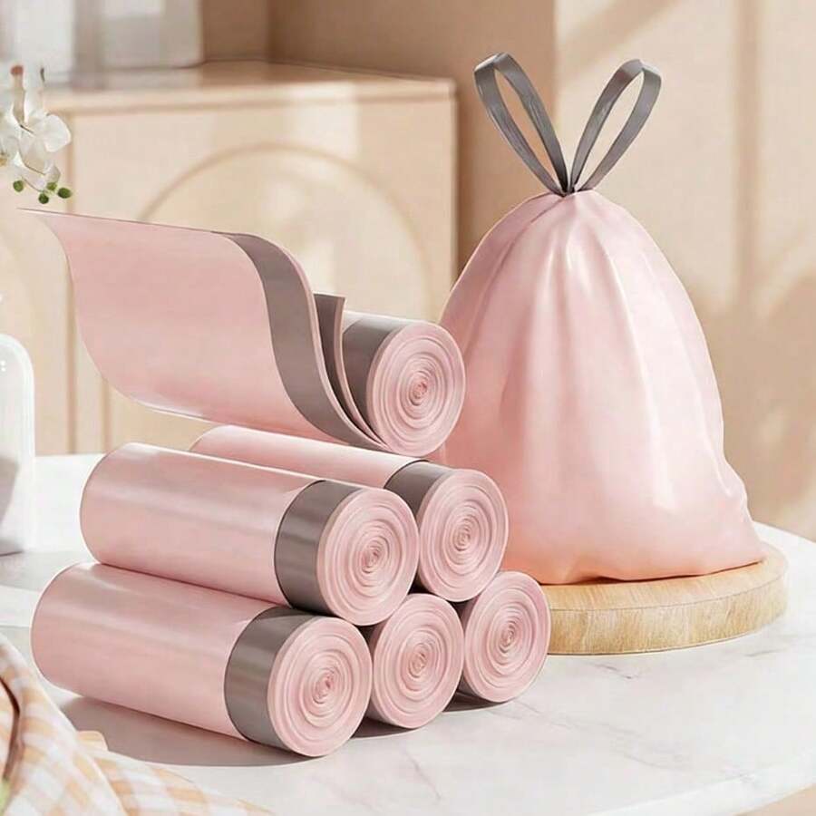 Túi đựng rác nhà tắm, 50 chiếc/cuộn, túi rác nhỏ màu hồng, chất liệu mỏng và chắc chắn, túi rác dùng một lần phù hợp cho thùng rác văn phòng và gia đình, 50 chiếc/cuộn. - A - Xem 1