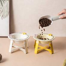 Bát ăn cho thú cưng họa tiết chấm bi hoạt hình - Bát ăn cho mèo bằng gốm sứ chất lượng cao, chậu uống nước, bát đựng thức ăn, chống trượt, có phần bảo vệ cổ, bát cao, khung sắt, dễ vệ sinh. - 170ml - Xem 11