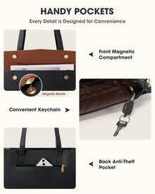 NEWHEY 15.6 Inch Laptop Bag For Women, Waterproof Leather Computer Tote, Large Capacity Professional Briefcase Work Handbag, Stylish Office & Teacher Purse With Adjustable Shoulder Strap - 黑棕白 - 查看 5