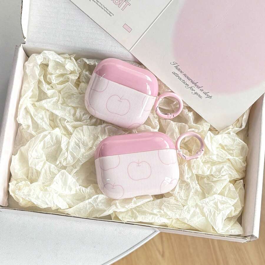 Simple Cute Pink Line Apple Stripe Pattern Glossy Surface Earphones Cover Case For AirPods 1 2 3 4 Pro Pro2 Pro3