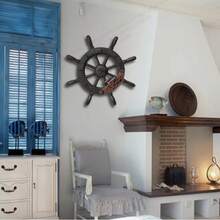 Cross-Border Hot-Selling Vintage 2D Flat Print Art Wooden Ship Steering Wheel Wall Decor, Rustic Home Bar Restaurant Decoration, Suitable For Party Decoration - Multicolor - View 5