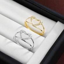 1pc Heart-Shaped Design Cubic Zirconia Closed Ring, Couple Gift - Multicolor - View 7