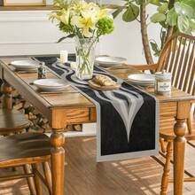 1 chiếc khăn trải bàn hình chữ nhật lớn, họa tiết sóng trừu tượng hiện đại, phối màu đen trắng xám, phong cách tối giản đương đại, trang trí nhà cửa, phù hợp cho các buổi họp mặt gia đình/trang trí trong nhà và ngoài trời/lối vào/bàn cà phê/tạo không gian phòng khách/nhà bếp/phòng ăn/quà tặng tự nhiên ngày lễ - Đen và trắng - Xem 4