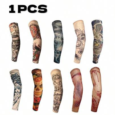 1 chiếc ống tay bằng nylon in hình động vật hoạt hình và hoa lá theo phong cách đường phố Halloween, mát mẻ và chống nắng mùa hè.