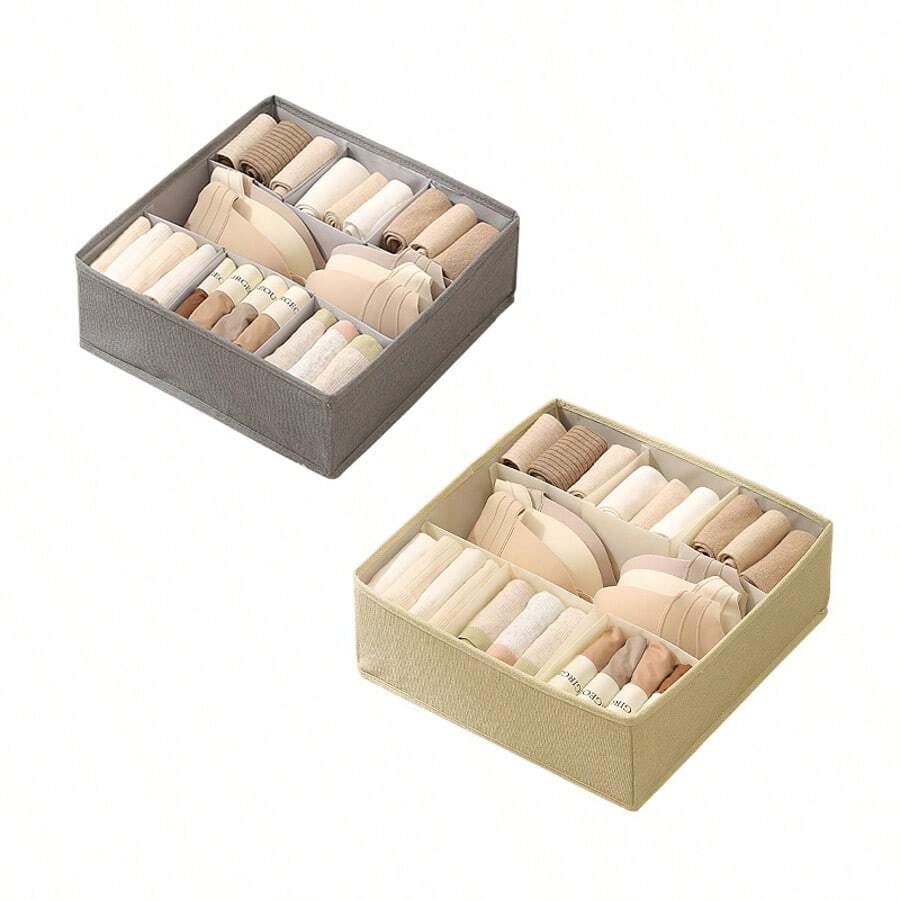 1 pieza Organizador de cajón ajustable de tela, caja de almacenamiento multicompartimentos para ropa interior, calcetines, sujetadores, plegable, resistente, disponible en gris/beige