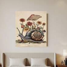 Framed [2D Flat] 1pc, 2D Flat, , Vintage Bohemian Style Snail Flower Mushroom Print, Melancholic Snail Wall Decor, Snail Print, Bohemian Floral Woodland Snail Cottage Style Wall Decoration, Interesting Canvas Wall Art, Suitable For Home Bedrooms - 有框畫 - 查看 4