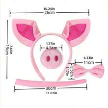 Bộ trang phục heo hồng 4 món, băng đô tai heo nhồi bông có nơ mũi và đuôi, phụ kiện trang phục hóa trang động vật Halloween cho trẻ em và người lớn. - Nhiều màu - Xem 3