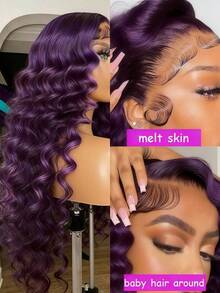 Dark Purple Deep Wave Wig Human Hair 200 Density Natural Kinky Curly Human Hair Wigs For Women 13x4 HD Lace Frontal Wigs Human Hair With Baby Hair Violet Purple Colored Glueless Wigs Human Hair For Daily Wear - Tím hoa violet - Xem 5
