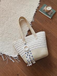 Straw Tote Bag For Women, Large Capacity Handbag, Countryside Style, Versatile For Summer Outings - Multicolor - View 9