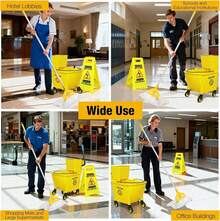 35 Qt Commercial Mop Bucket With Side Press Wringer On Wheels,Heavy Duty Industrial Mop And Bucket Set For Floor Cleaning,Including 1 Wet Floor Caution Sign For Household And Business,Yellow - 1 - 查看 7