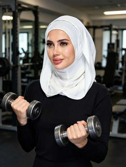 1 chiếc khăn trùm đầu thể thao tiện dụng, thoáng khí, hai lớp, chất liệu jersey, dành cho người Hồi giáo, kiểu trùm đầu chui đầu dễ dàng sử dụng, thích hợp cho mùa xuân/hè.